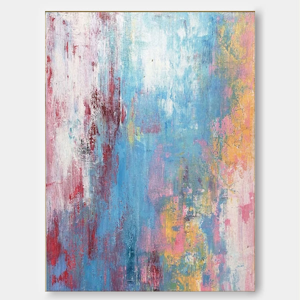 Large Blue Abstract Painting On Canvas Modern Multicolour Wall Art Original Minimalist Painting For Living Room