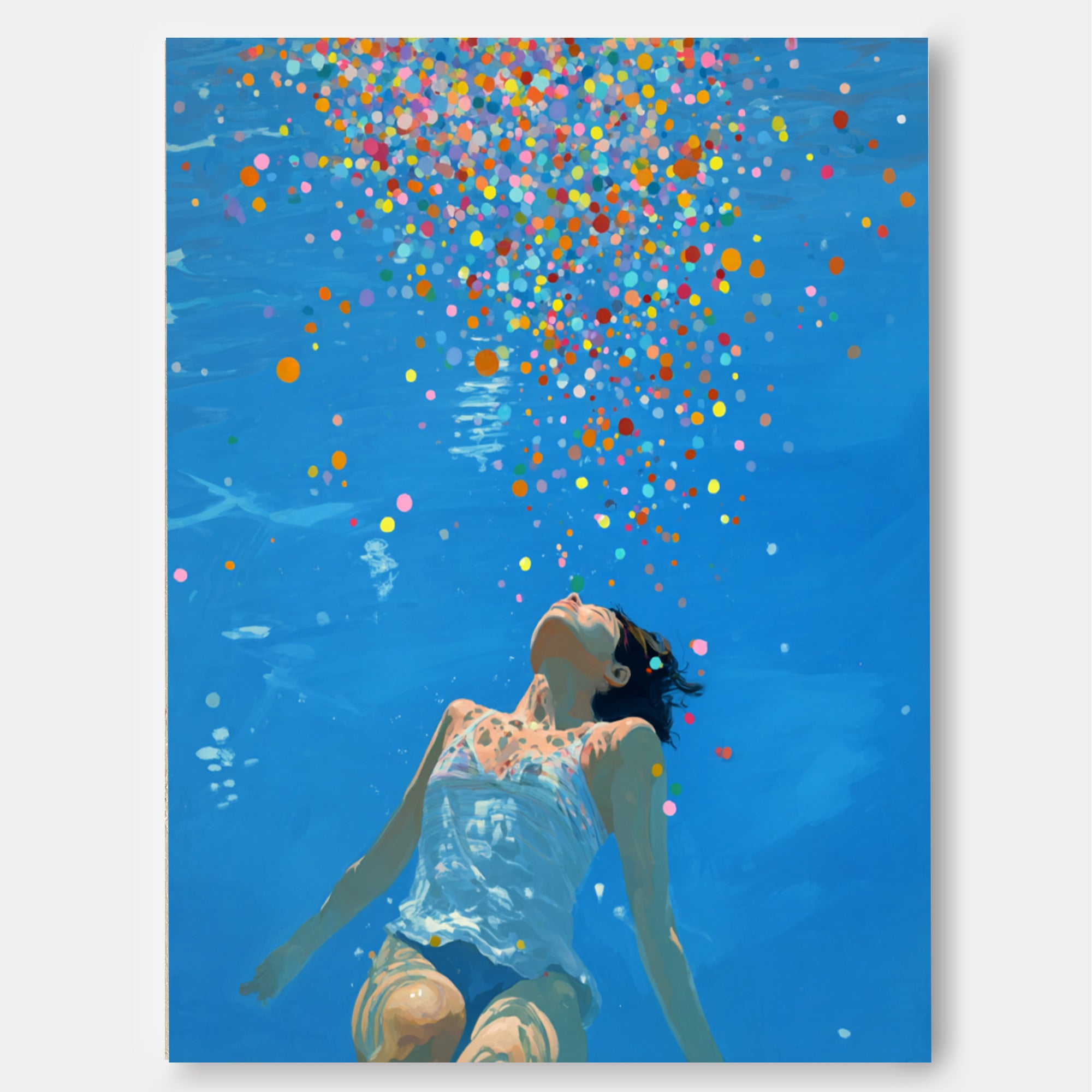 Blue Abstract Swimming Girl Wall Art Diving Oil painting Diving in Ocean Woman Handmade Canvas Artwork