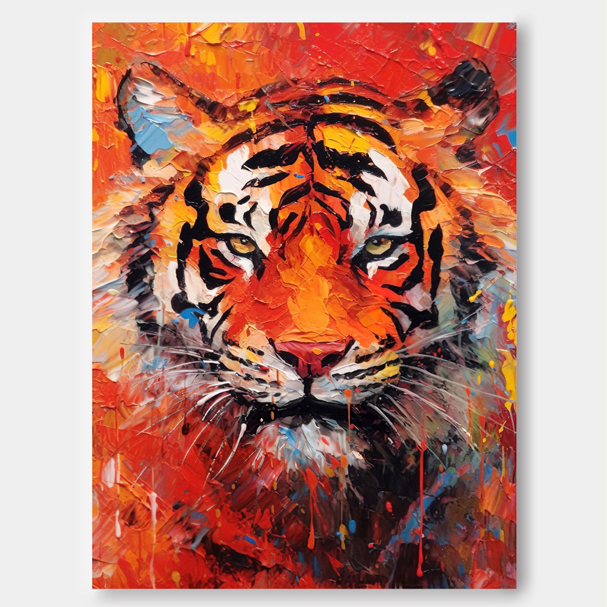 Modern Bright Abstract Tiger Canvas Oil Painting Original Tiger Canvas Wall Art Texture Modern Animal Oil Painting Home Decor