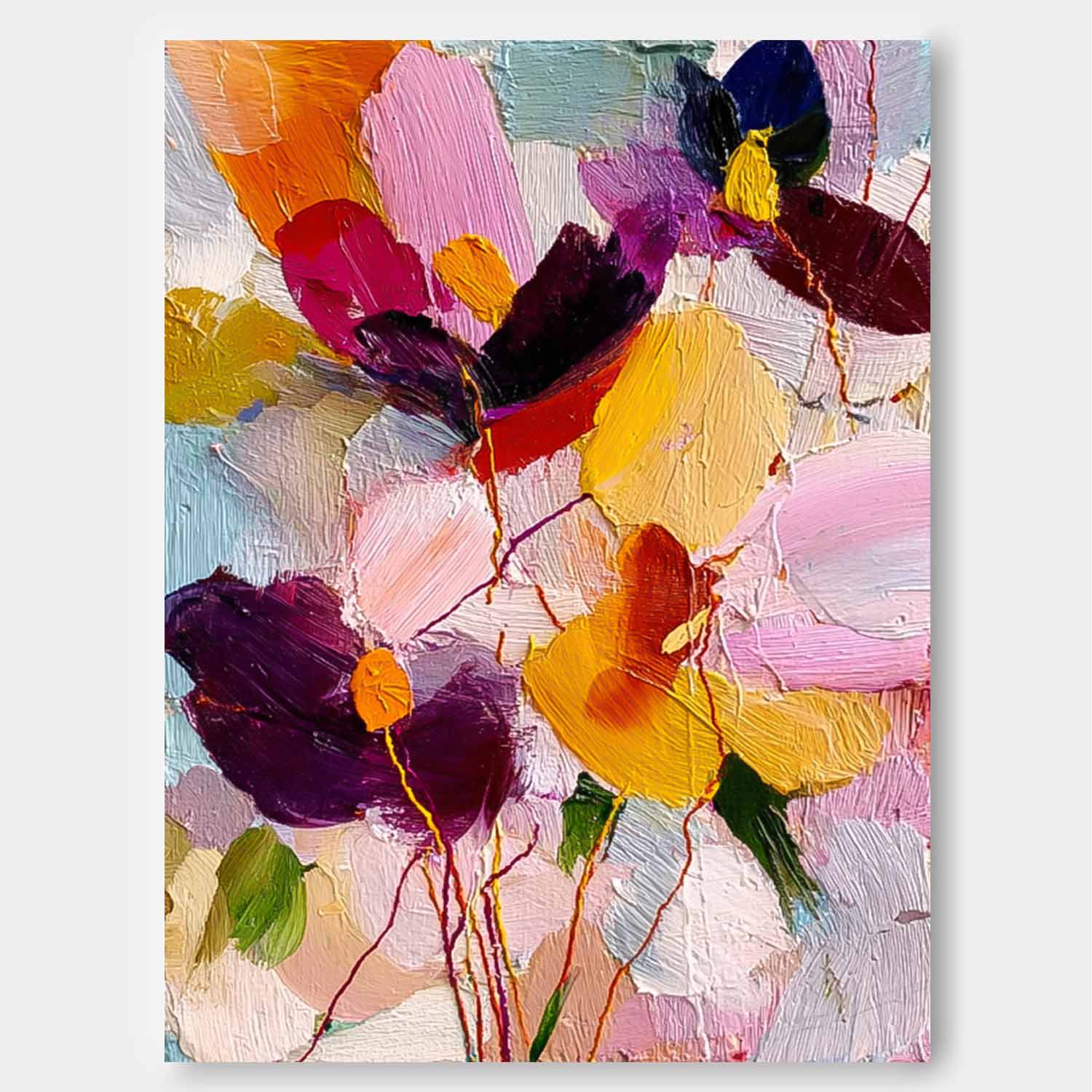 Original Graffiti Artwork Texture Plant Wall Art Large Color Flower Abstract Painting Canvas Home Decor