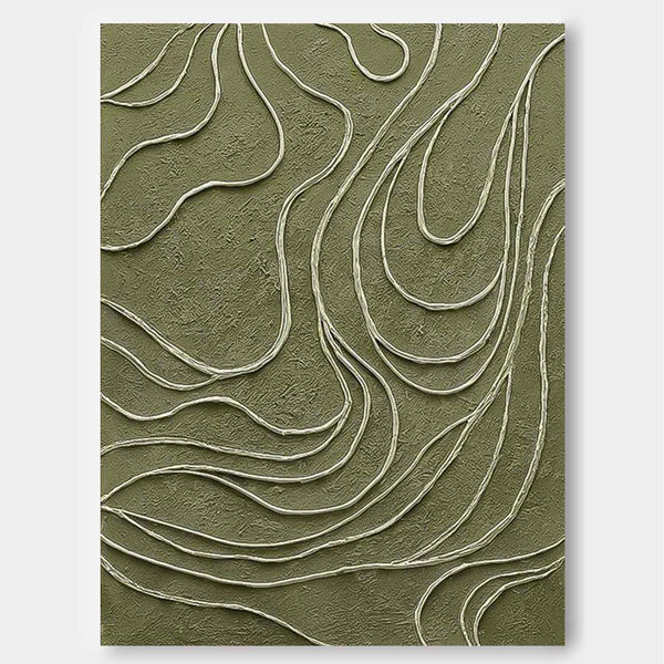 Original Hand-Painted Artwork Large Green Wall Art Minimalist lines Abstract Canvas Oil Painting
