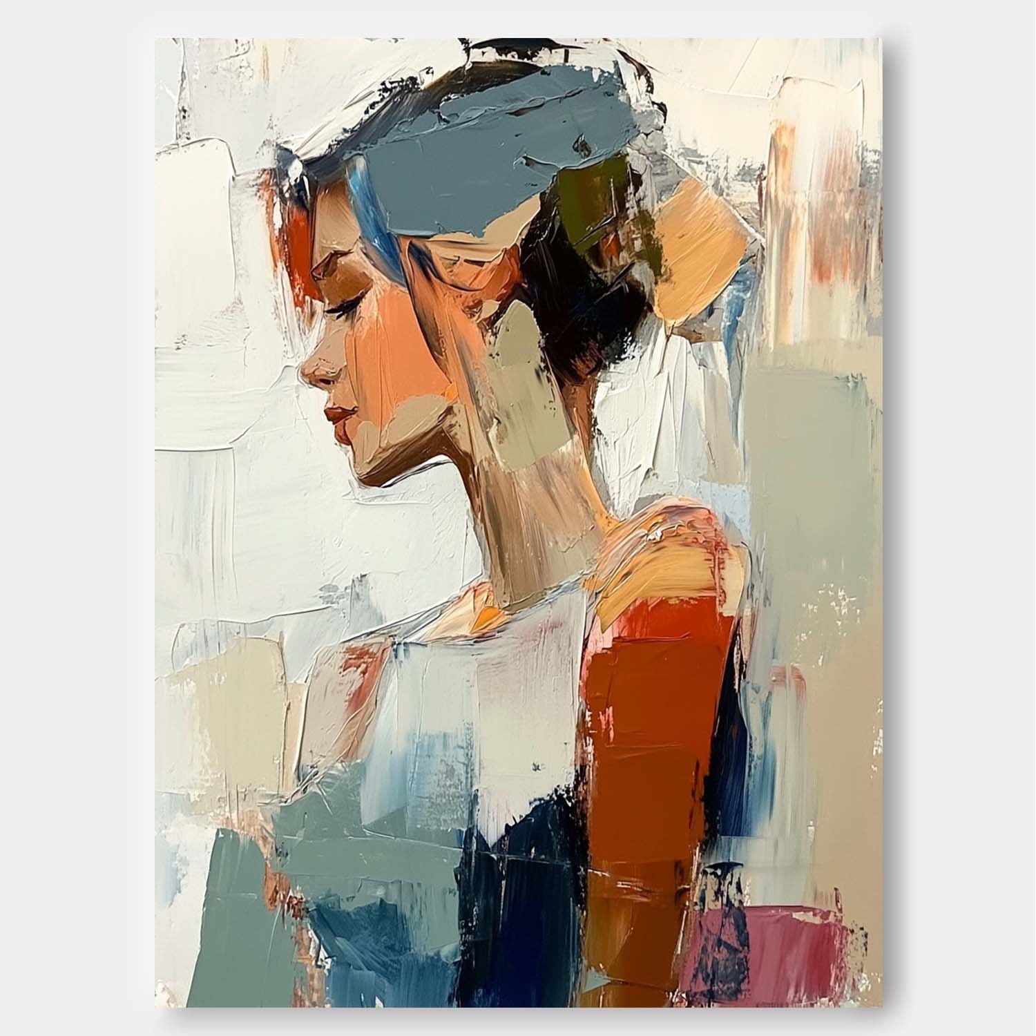 Abstract Figure Profile Oil Painting On Canvas Original Texture Girl Wall Art Portrait Modern Artwork