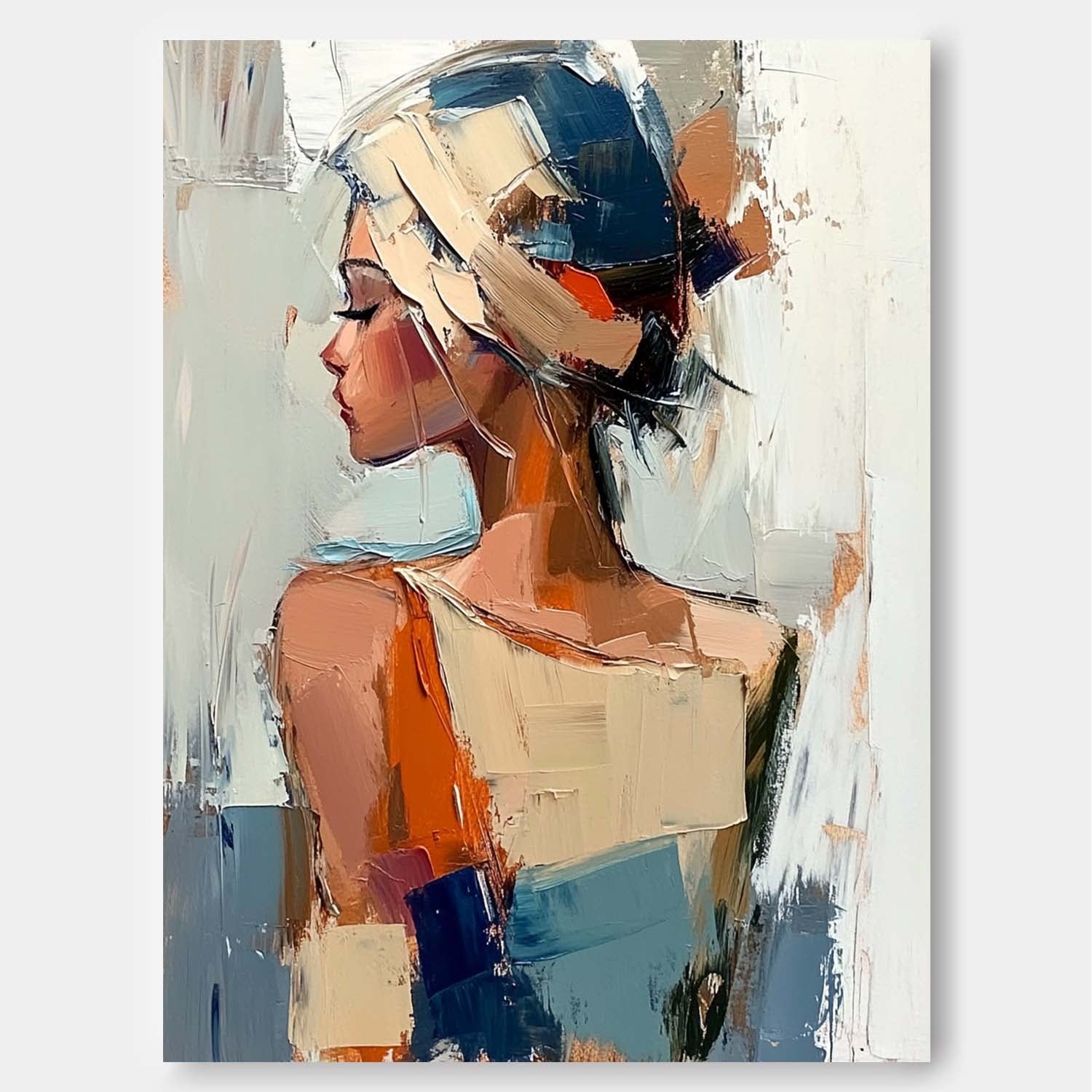 Original Texture Girl Wall Art Abstract Figure Profile Oil Painting On Canvas Portrait Modern Artwork