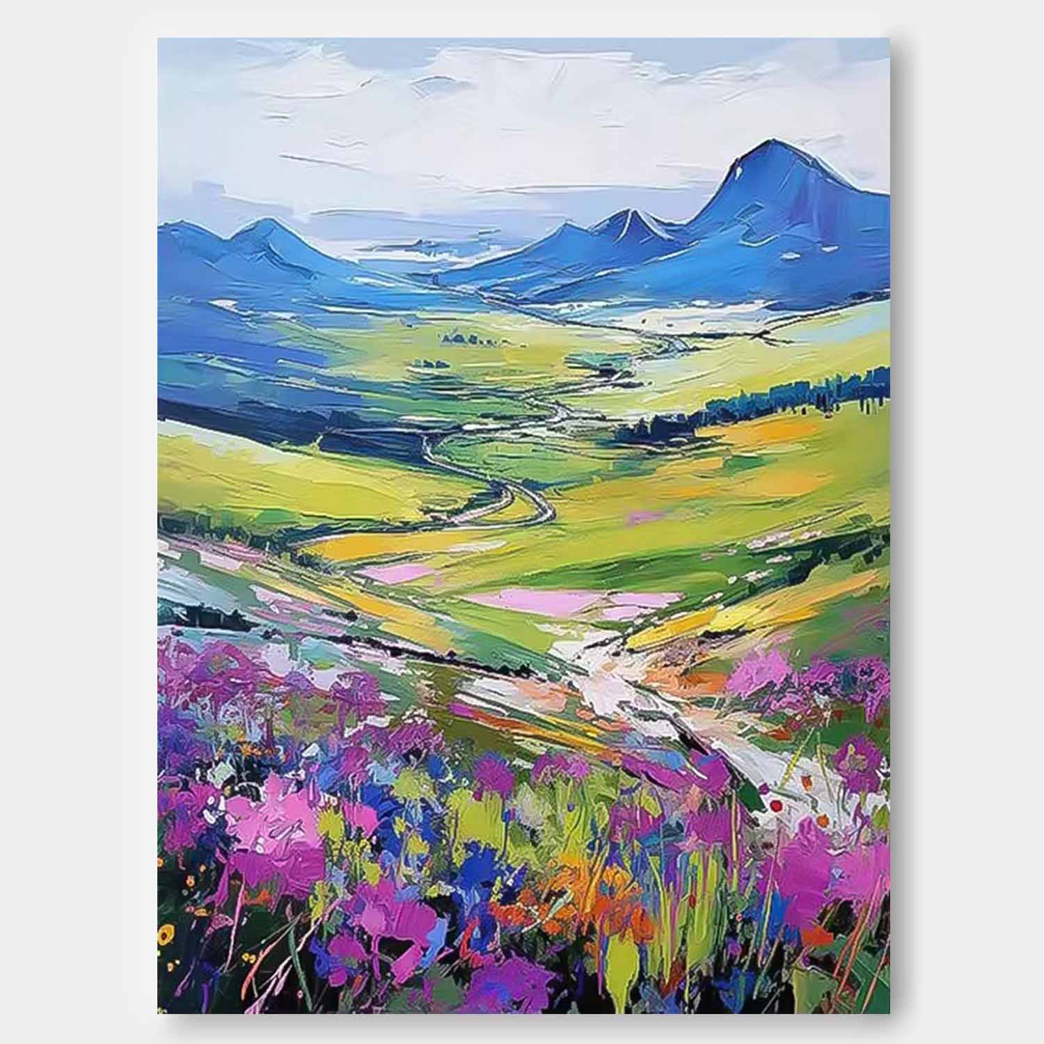 Impressionism Between Mountains And Fields Wall Art Large Landscape Abstract Acrylic Painting On Canvas