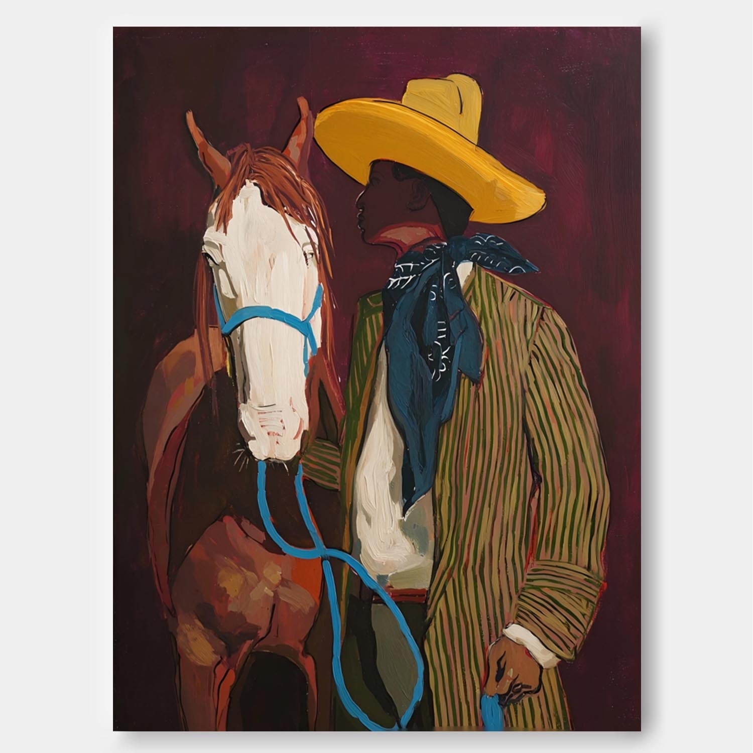 Vintage Cowboy With Horse Painting Retro Western Style Equestrian Wall Art Hand Painted Decor For Horse Lovers