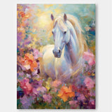 Bright Colorful Horse Oil Painting On Canvas Impressionist White Horse Wall Art Modern Animal Oil Painting Home Decor