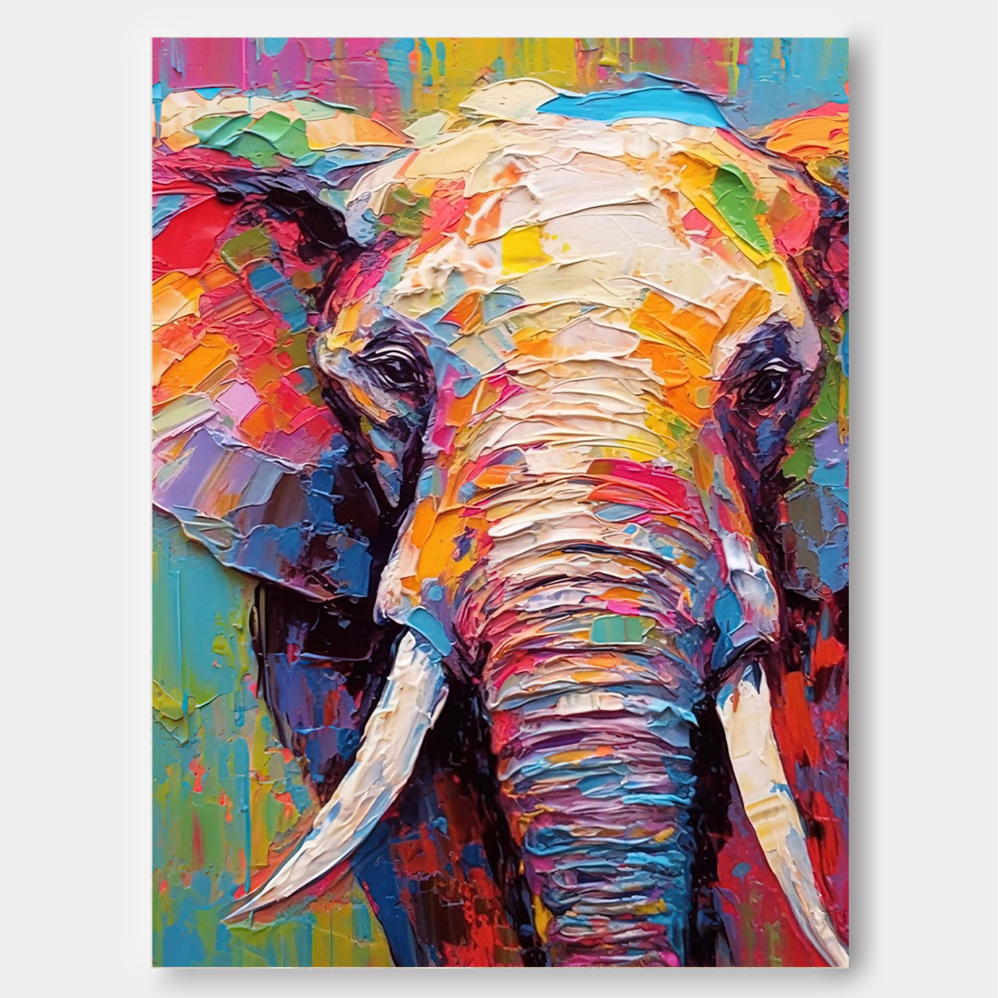 Textured Elephant Canvas Wall Art Bright Colorful Elephant Oil Painting  Modern Animal Oil Painting Impressionist Home Decor