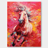 Vibrant Red Horse Oil Painting Modern Red background Texture Animal Oil Painting Impressionist Horse Wall Art Living Room Decor