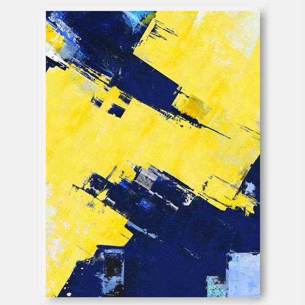 Blue And Yellow Abstract Textured Canvas Oil Painting Modern Acrylic Painting Original Wall Art Home Decor