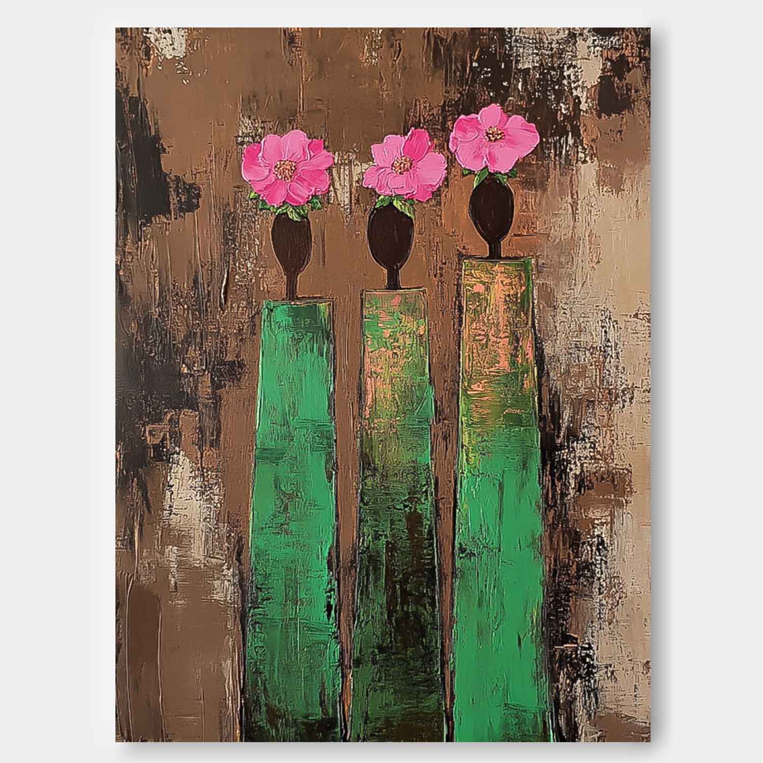 Original Retro Painting Pink And Green Modern People Silhouette Wall Art Abstract Simple Characters Artwork