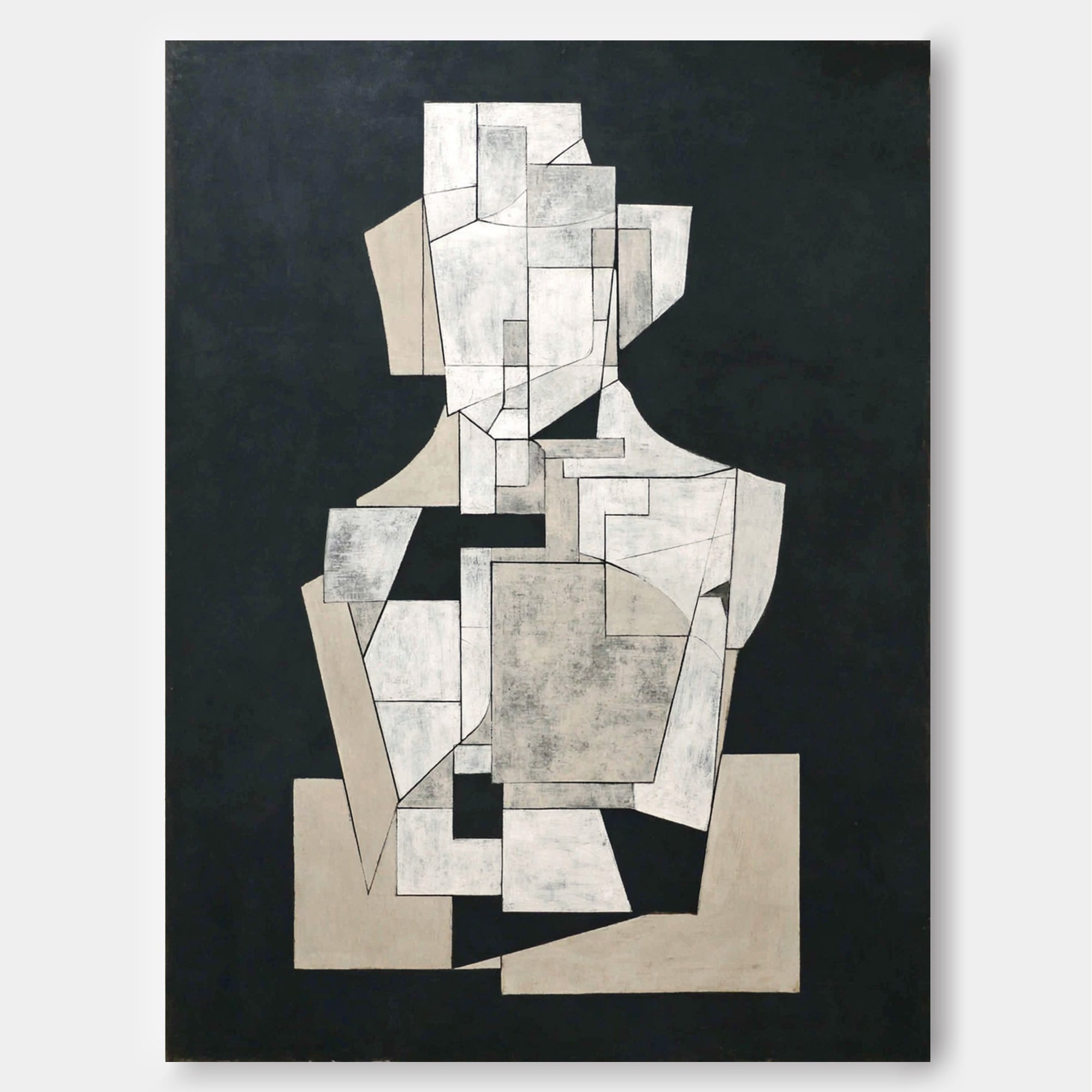 Abstract Geometric Black & White Wall Art Minimalist Modern Canvas Painting For Home Decor Unique Artwork