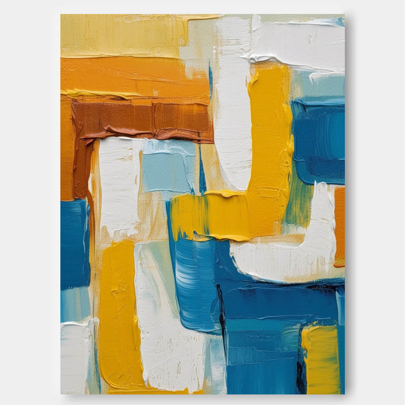 Original Geometric Canvas Oil Painting Vibrant Yellow and Blue Acrylic Painting Large Textured Modern Abstract Wall Art Home Decor