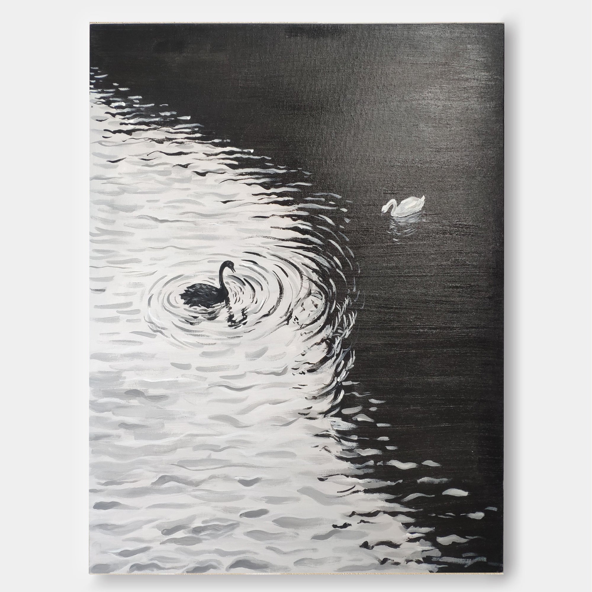 White And Black Modern Animal Swan Oil Painting Impressionist Swan Wall Art Living Room Decoration