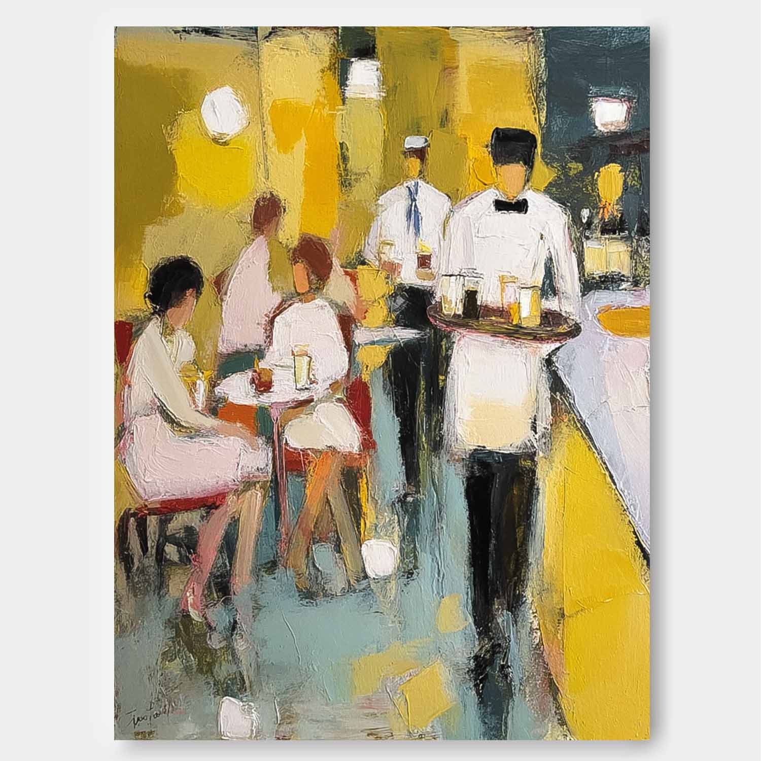 Restaurant Environmental Characters Canvas Wall Art Original Realistic Life Oil Painting Modern Artwork Decor