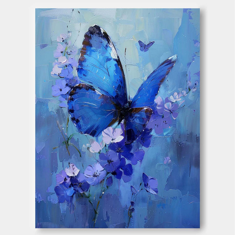 Original Artwork Impressionist Butterfly Wall Art Blue Oil Painting Modern Texture Oil Painting Decor