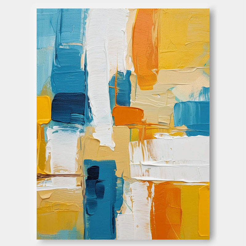 Vibrant Yellow And Blue Acrylic Painting Large Modern Abstract Wall Art Original Oil Painting On Canvas for Home Decor Gift
