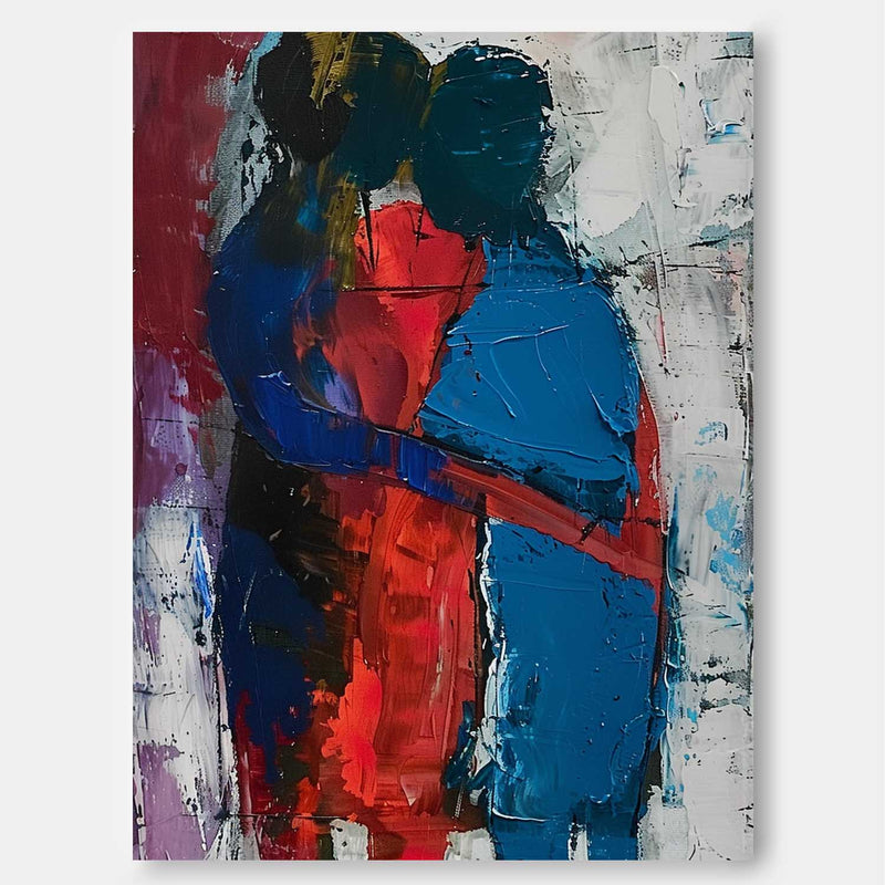 Original Abstract Embrace Wall Art Character Outline Painting Big Human Painting Framed Dark Series Artwork