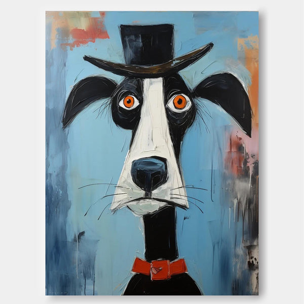 Puppy In A Hat Large Artwork Abstract Cute Dog Acrylic Painting  Modern Doberman Pinscher Oil Painting Home Decor