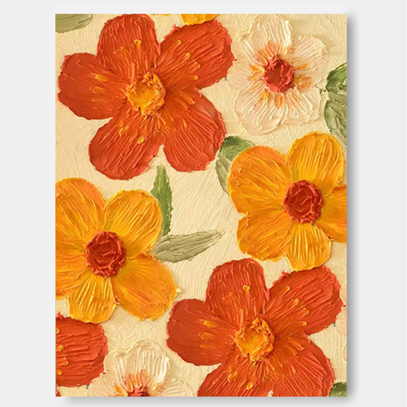Bright Yellow Modern Floral Oil Painting On Canvas Large Textured Floral Acrylic Painting Original Flower Wall Art Home Decor