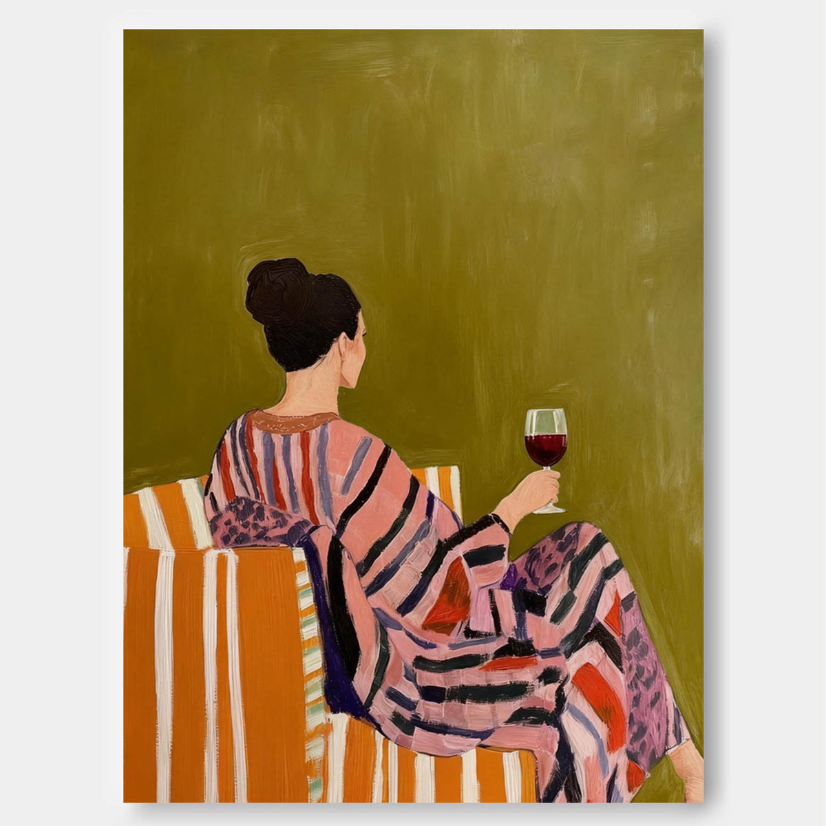 Striped Robe Woman Painting Contemporary Figurative Art Wine Lover Gift ...