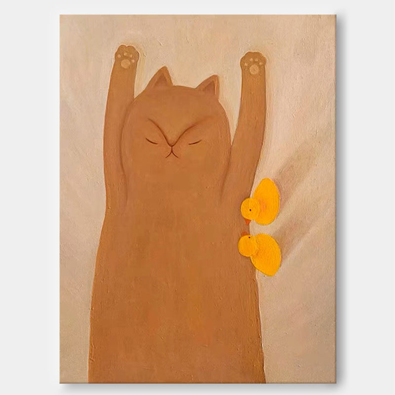 Lovely Cats Painting Wall Art Orange Modern Animal Oil Painting On Canvas Abstract Wall Art Home Decor