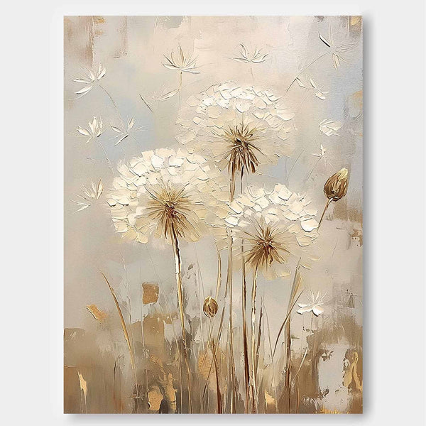 Abstract Flower Oil Painting on Canvas Delicate Dandelion Painting Wall Decor Large Original Texture Flowers Art