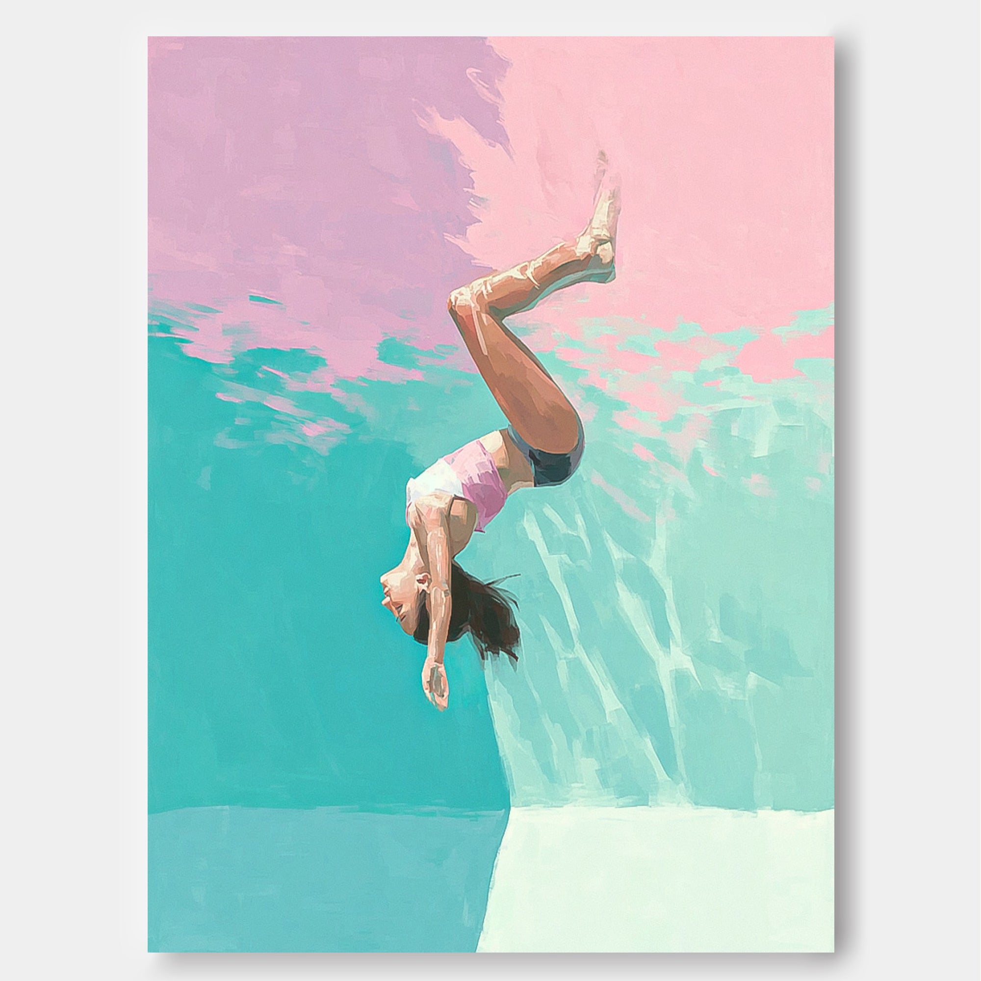 Lovely Lady Artwork Diving In Ocean Sensual Woman Acrylic Painting Original Girl swimming Wall Art