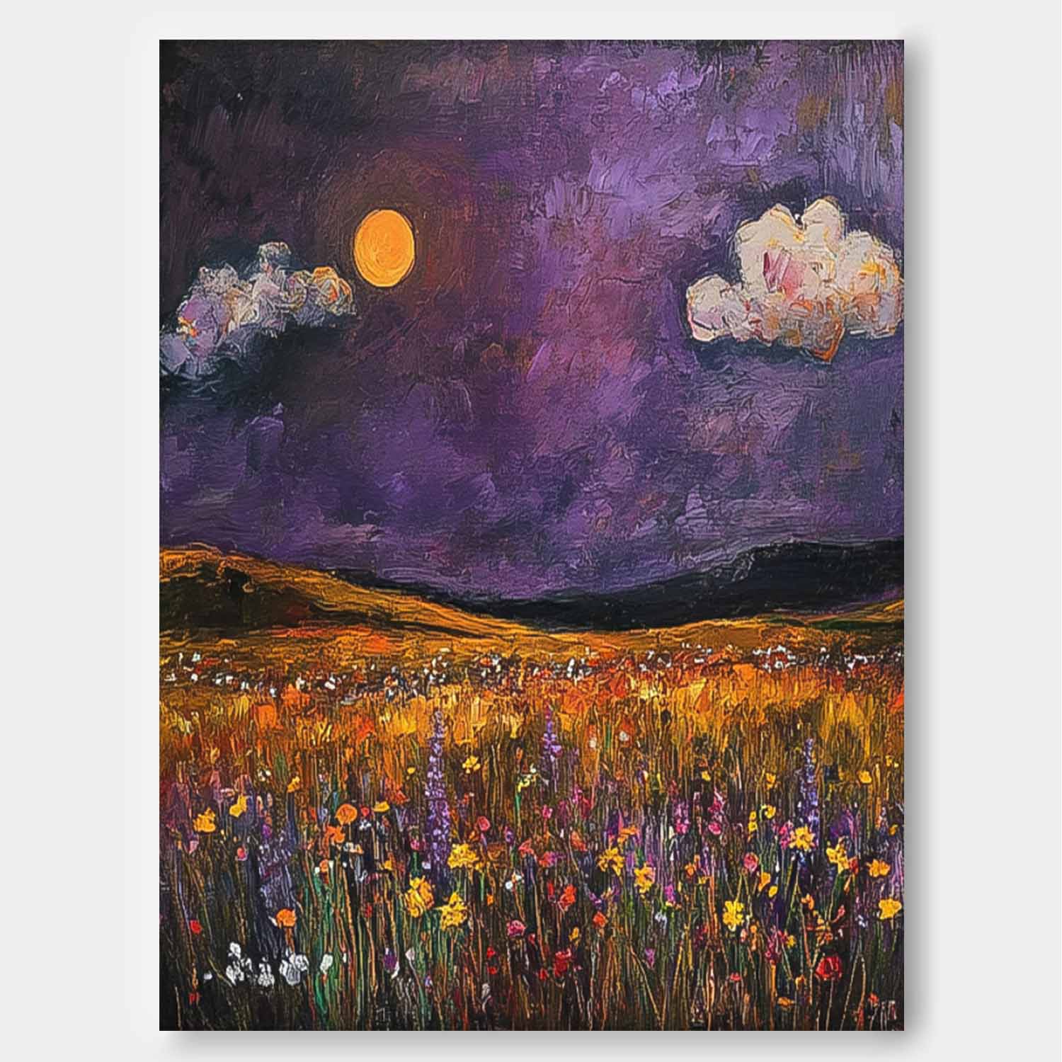 Large Spring Wall Art Original Landscape Oil Painting Abstract Purple Scenery Painting Living Room Decor