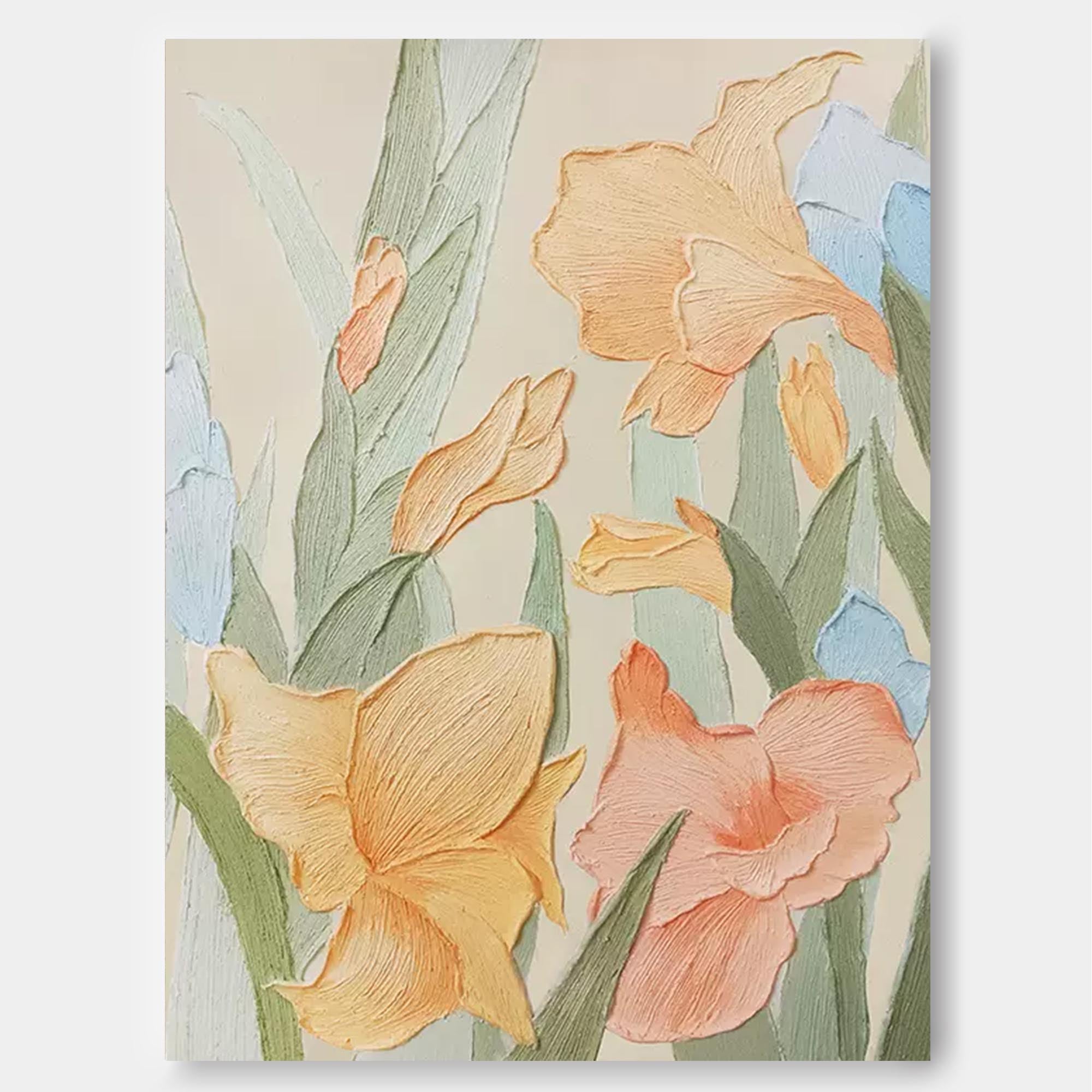 Original Bright Color Flower Wall Art Large Textured Floral Acrylic Painting Modern White Floral Oil Painting On Canvas For Living Room