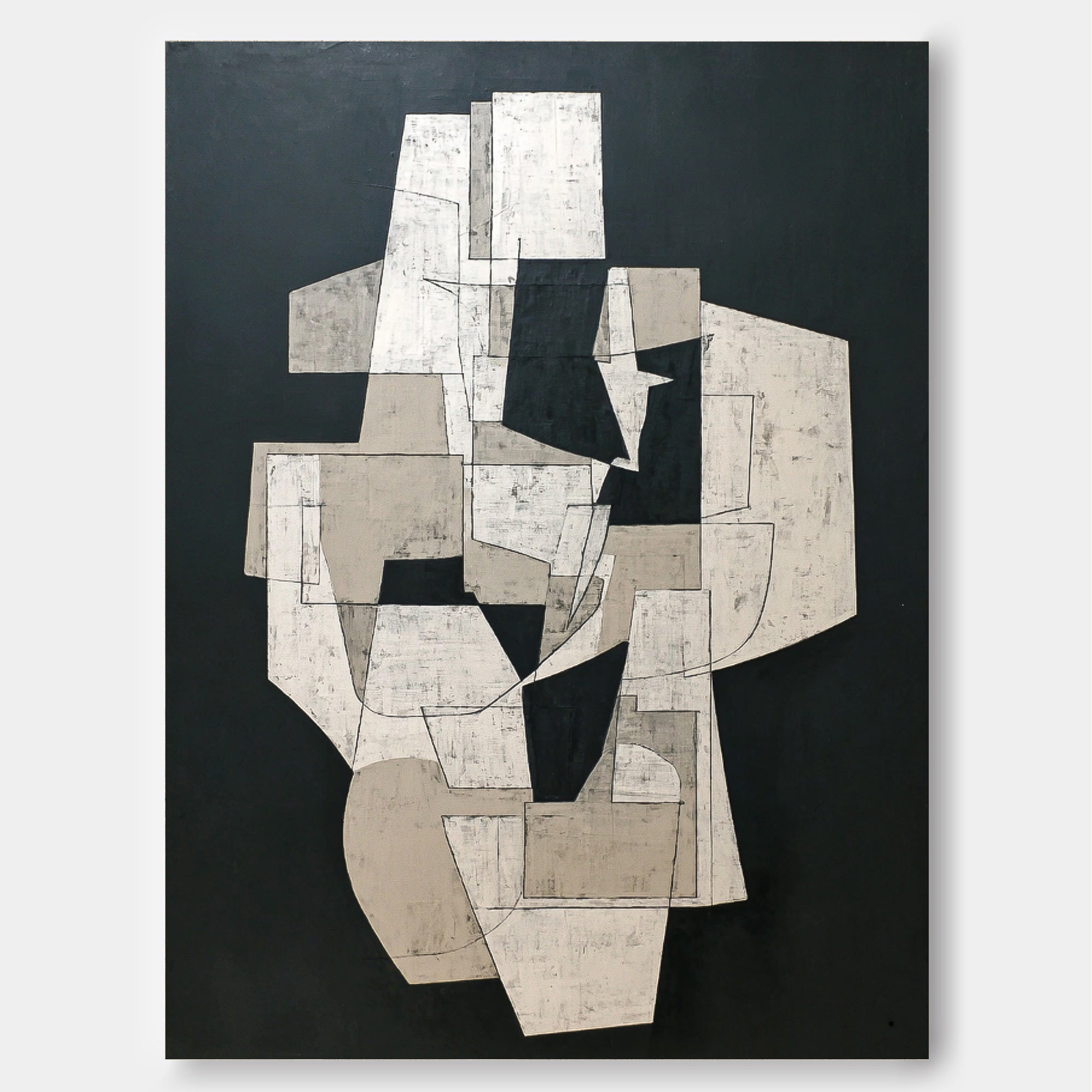 Abstract Geometric Wall Art Modern Black White Painting Contemporary Minimalist Decor Unique Canvas Art