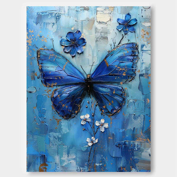 Original Artwork Impressionist Lovely Butterfly Wall Art Blue Oil Painting Modern Texture Oil Painting Framed