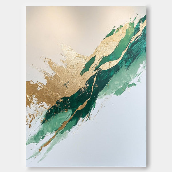 Large Green Modern Acrylic Painting On Canvas Gold Texture Abstract Oil Painting High Quality Original Artwork