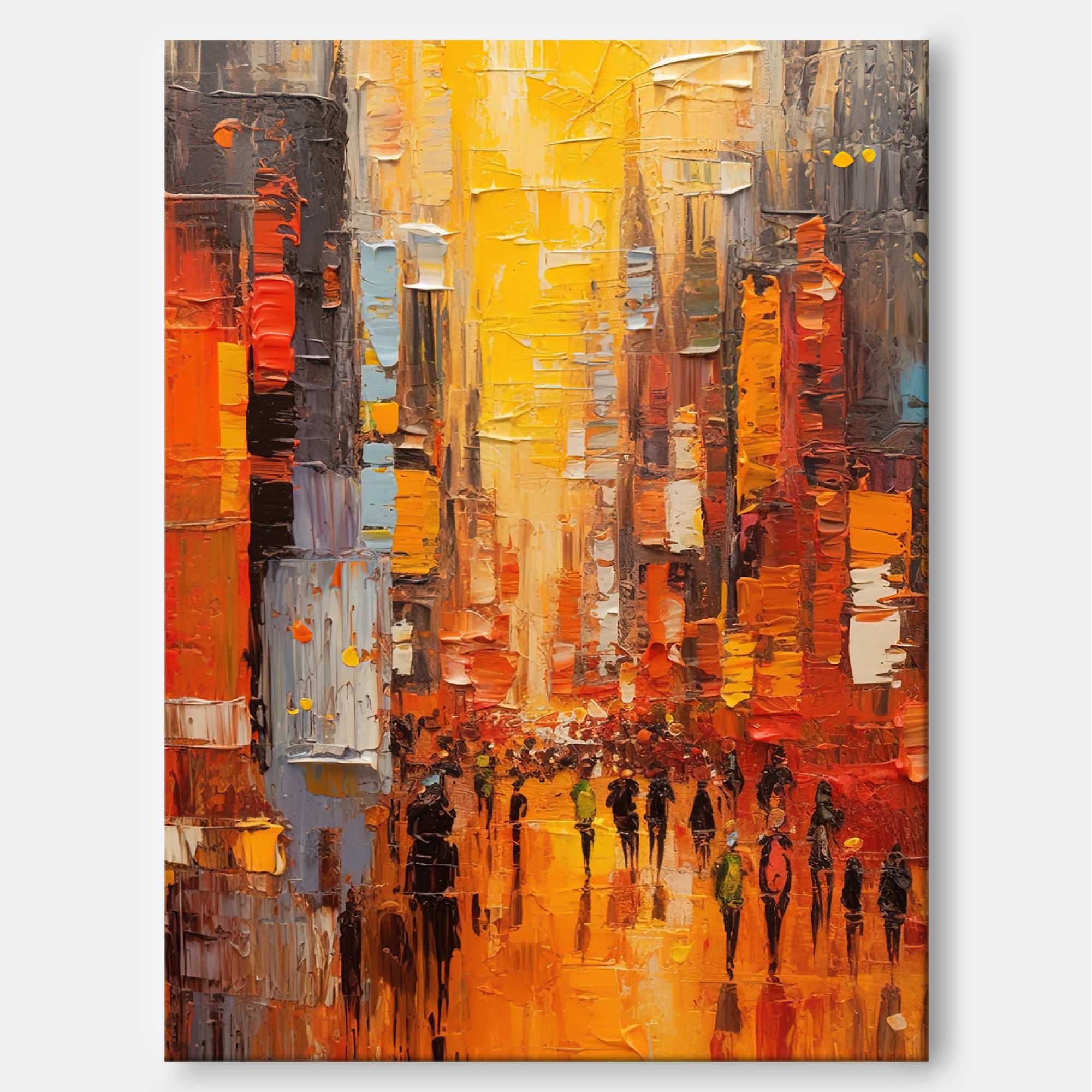 Original Modern Cityscape Oil Painting On Canvas Abstract Urban Scene Art Large Yellow Wall Art Home Decor