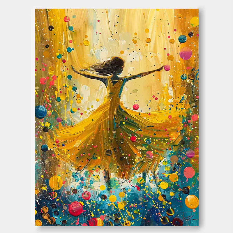 Original Exquisite Ballet Girl Wall Art Large Multicolor Girl Painting Framed Colorful Artwork Gift