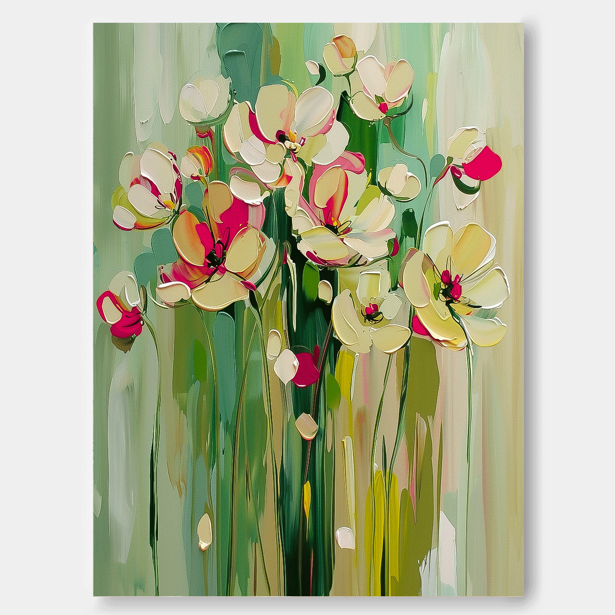 Large Textured Abstract Flower Paintings Contemporary Floral Paintings Summer Painting Framed Floral Wall Art