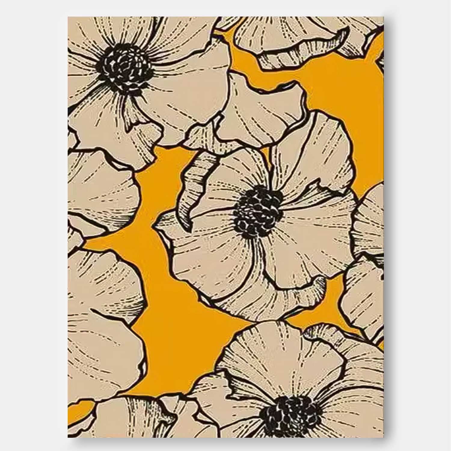 Abstract Yellow Oil Painting On Canvas Oversize Original Minimalism Beautiful Floral Artwork Home Decor