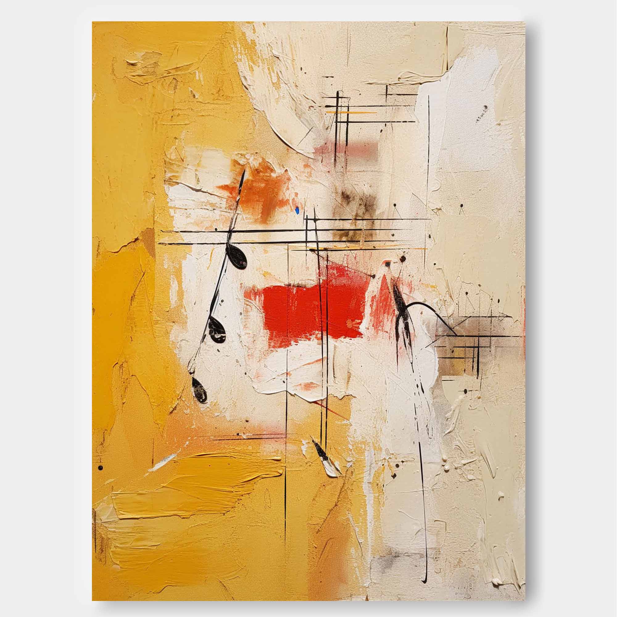 Original Musical Note Abstract Wall Art Bright Modern Textured Oil Painting Canvas Large Yellow Oil Painting Living Room Decor