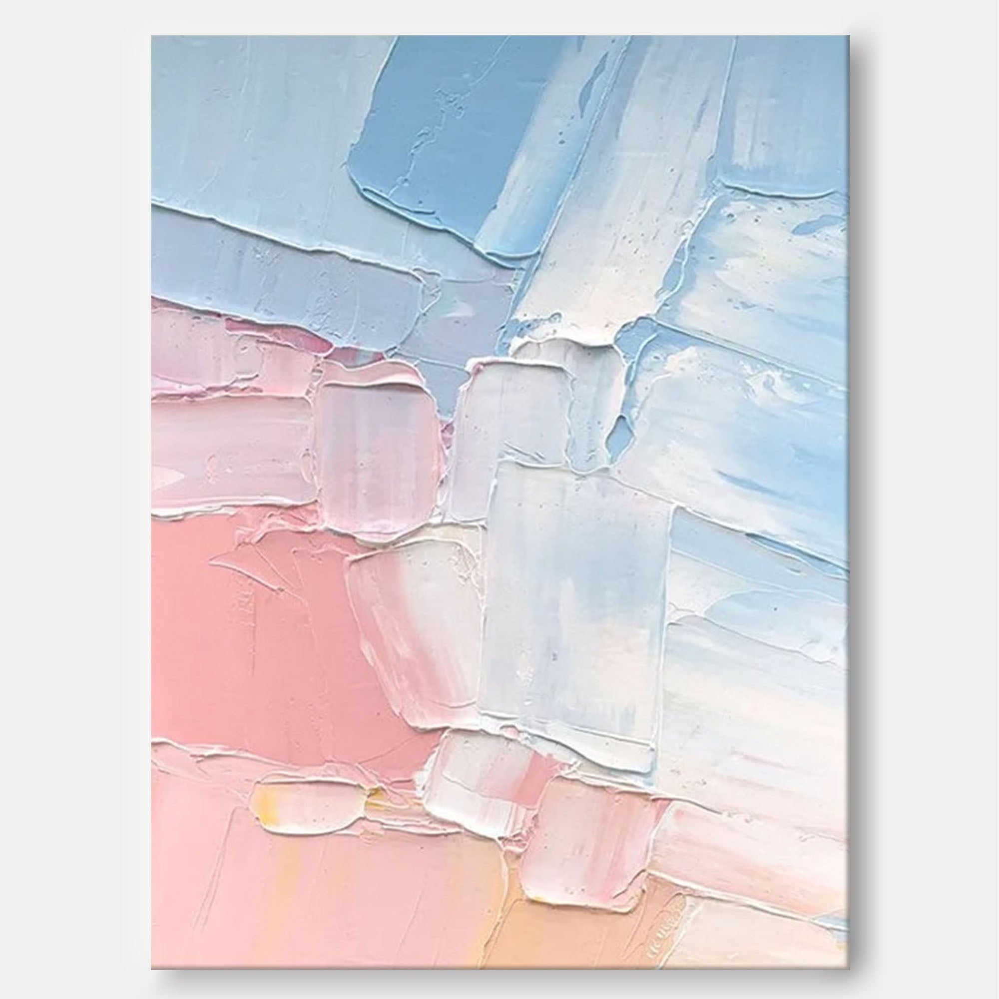 Large Minimalist Abstract Painting On Canvas Textured Blue Art Pink Acrylic Painting