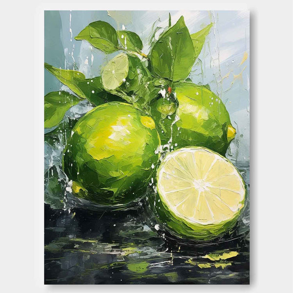 Abstract Still Life Painting On Canvas Large Lime Original Artwork Colorful Fruit Acrylic Painting Gift