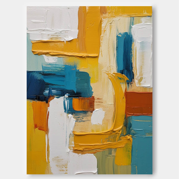 Vibrant Yellow And Blue Acrylic Painting Large Textured Modern Abstract Wall Art Original Oil Painting On Canvas Living Room Decor