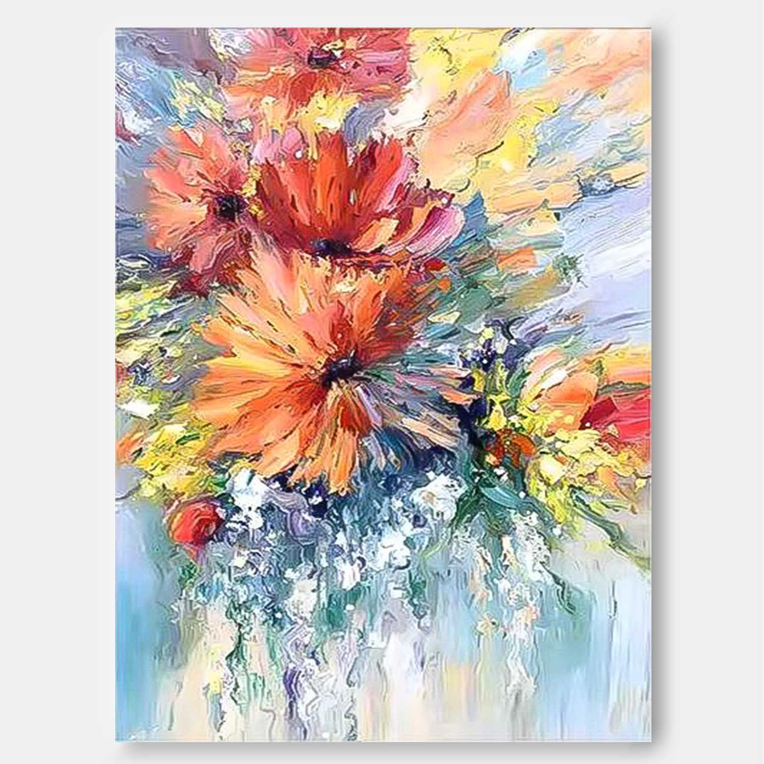 Orange Blossom Abstract Acrylic Painting On Canvas Contemporary Flower Wall Art Home Decor Free Shipping