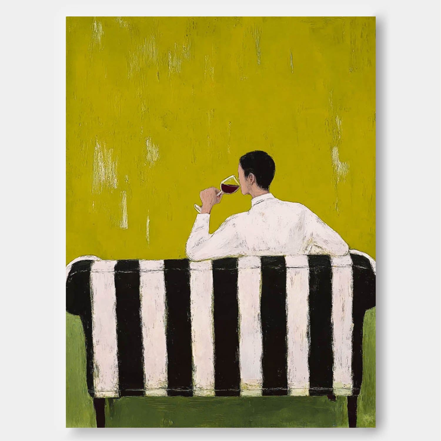 Retro Figure Artwork Abstract Gentleman Tasting Wine Oil Painting Canvas Original Man Wall Art