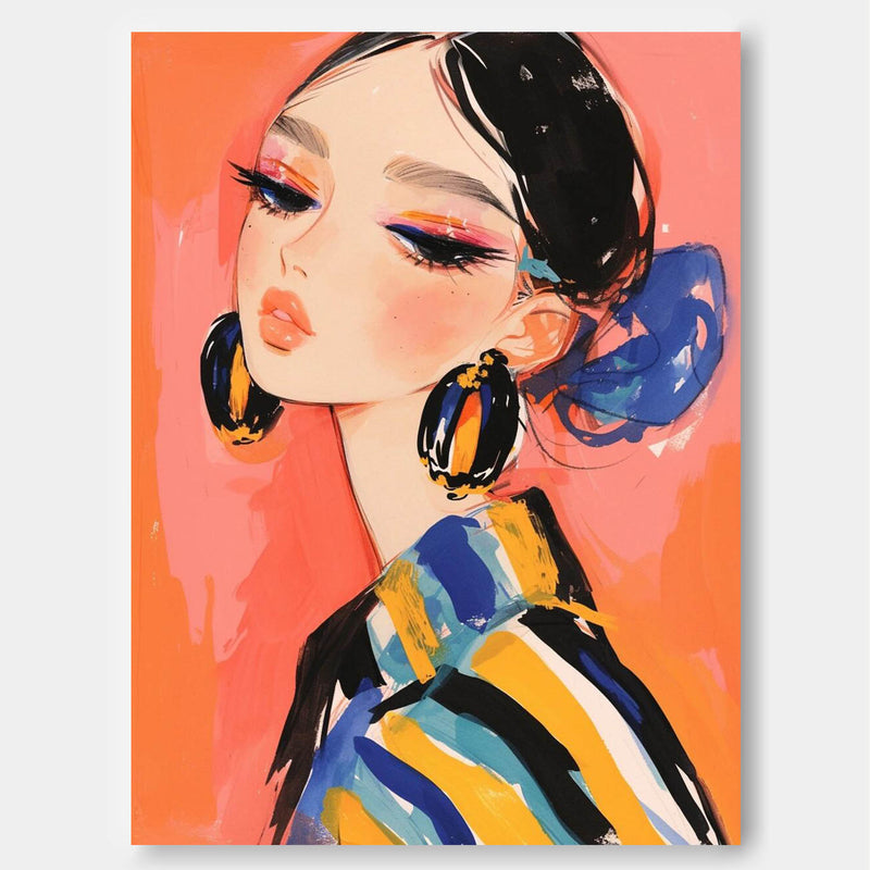 Cartoon Character Painting Framed Artwork Large Fgure Acrylic Painting Cute Girl Original Abstract Wall Art