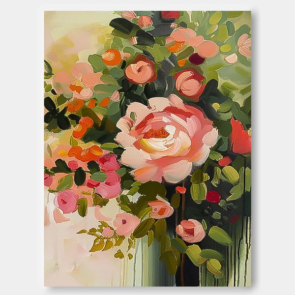 Original Pink Flower Wall Art Abstract Boho Modern Floral Acrylic Painting On Canvas Living Room Wall Decor