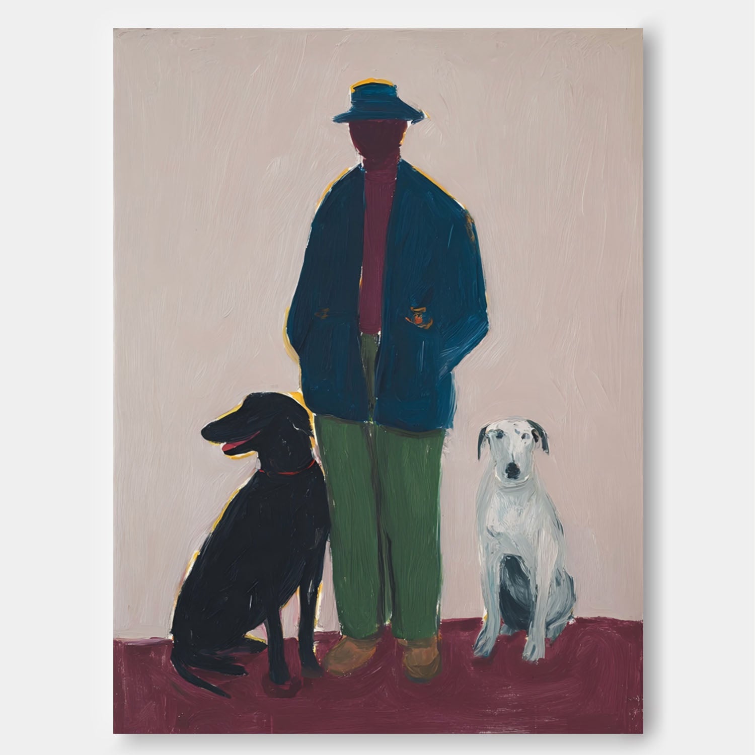 Modern Art Of Man With Black & White Dog Painting Unique Pet Lover Gift & Animal Themed Wall Art for Home