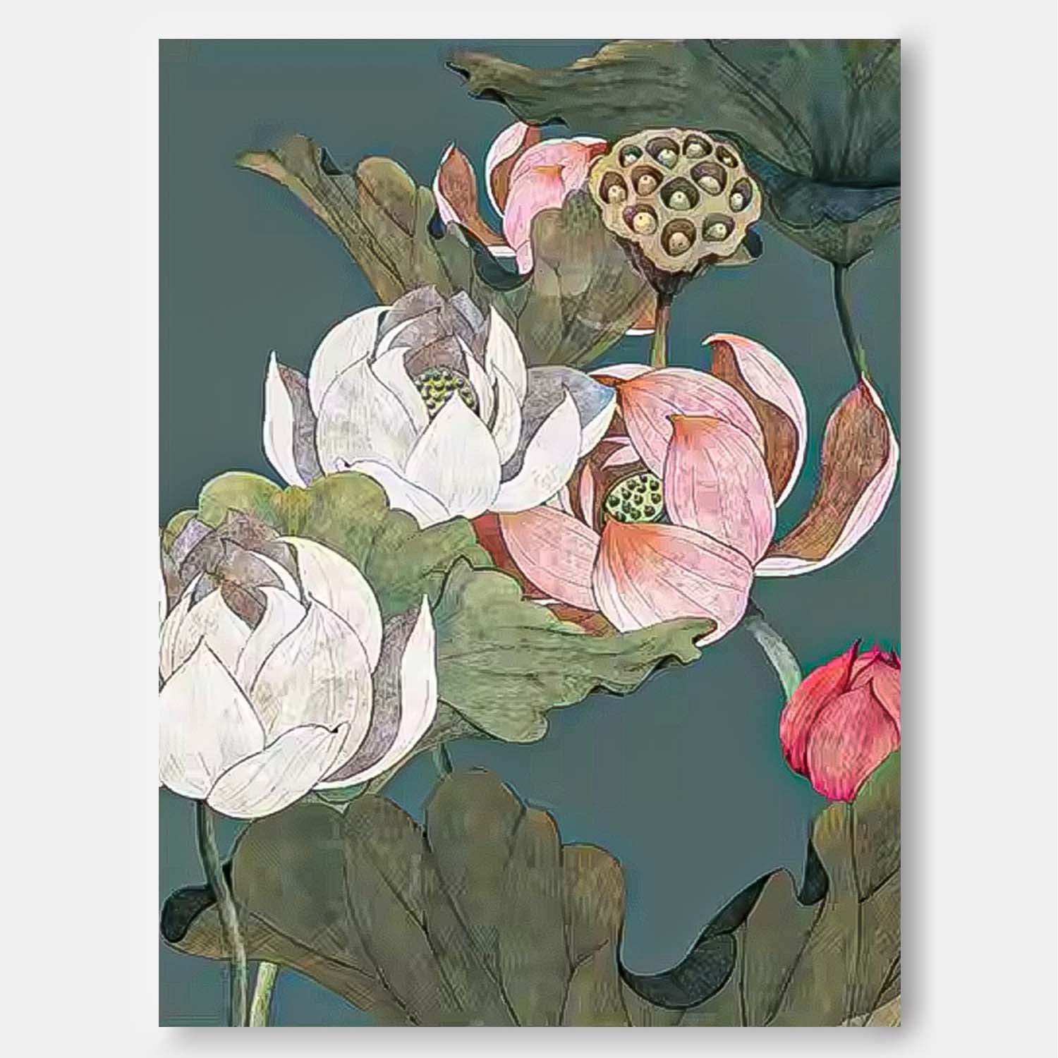 Original National Style Artwork Oil Painting On Canvas Realism Lotus Flowers Acrylic Painting For Living Room