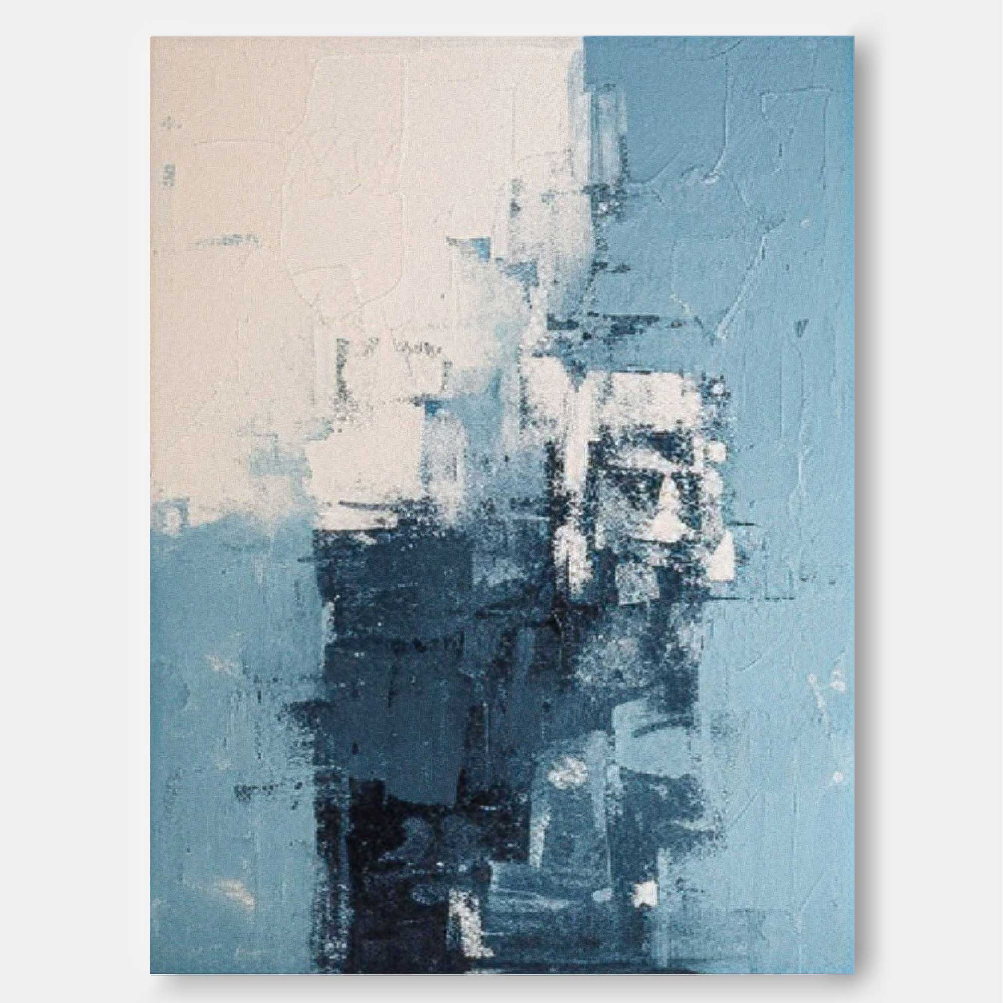 Blue Modern Texture Wall Art Large Original Abstract Oil Painting On Canvas For Living Room