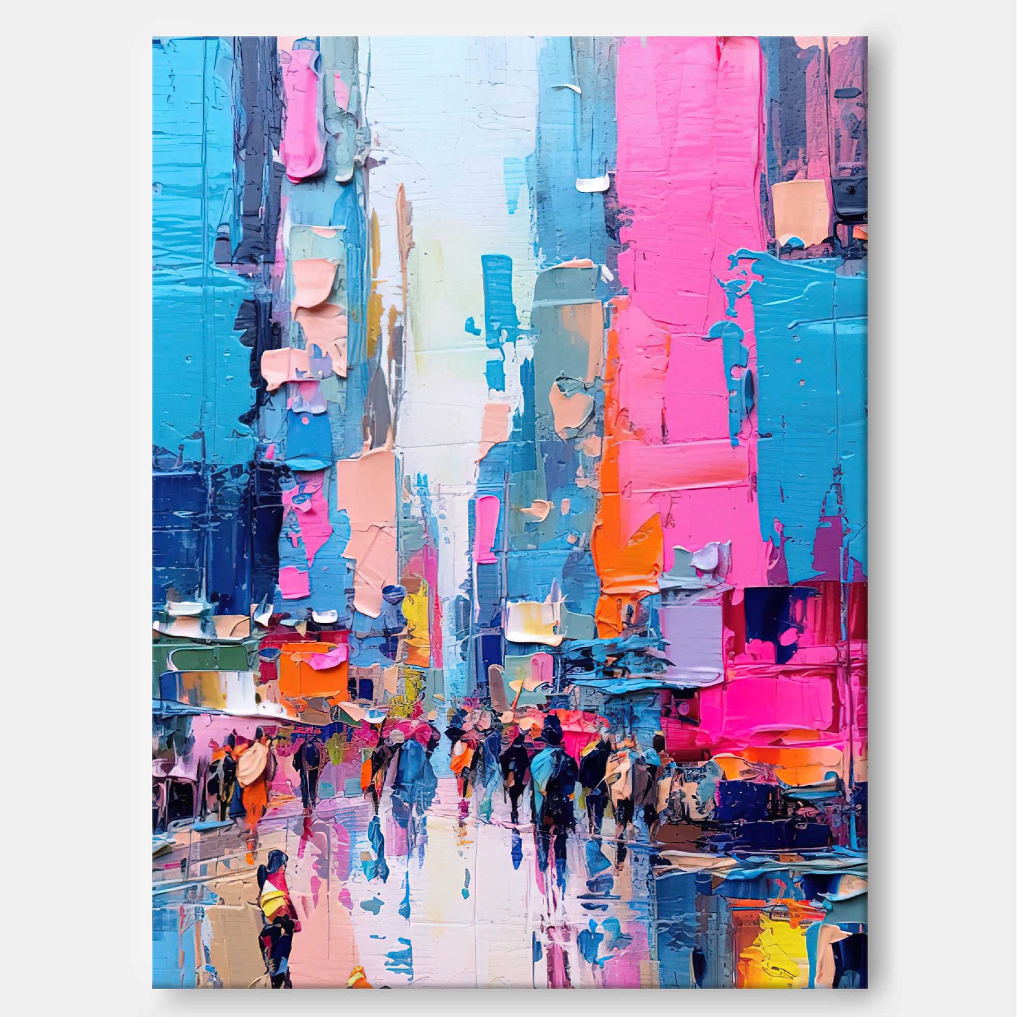 Large Cityscape Oil Painting On Canvas Original Abstract Urban Scene Art Modern Colorful Wall Art Living Room