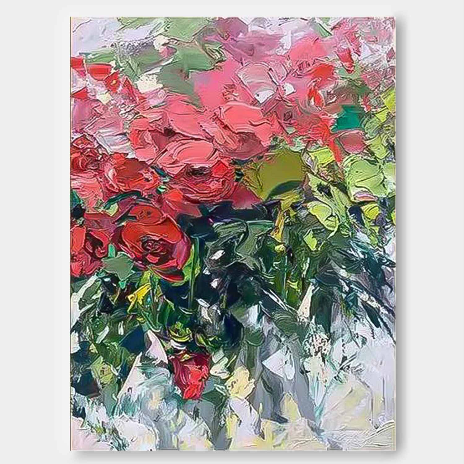 Contemporary Red Rose Wall Art Abstract Acrylic Painting On Canvas Large Rose Artwork On Sale