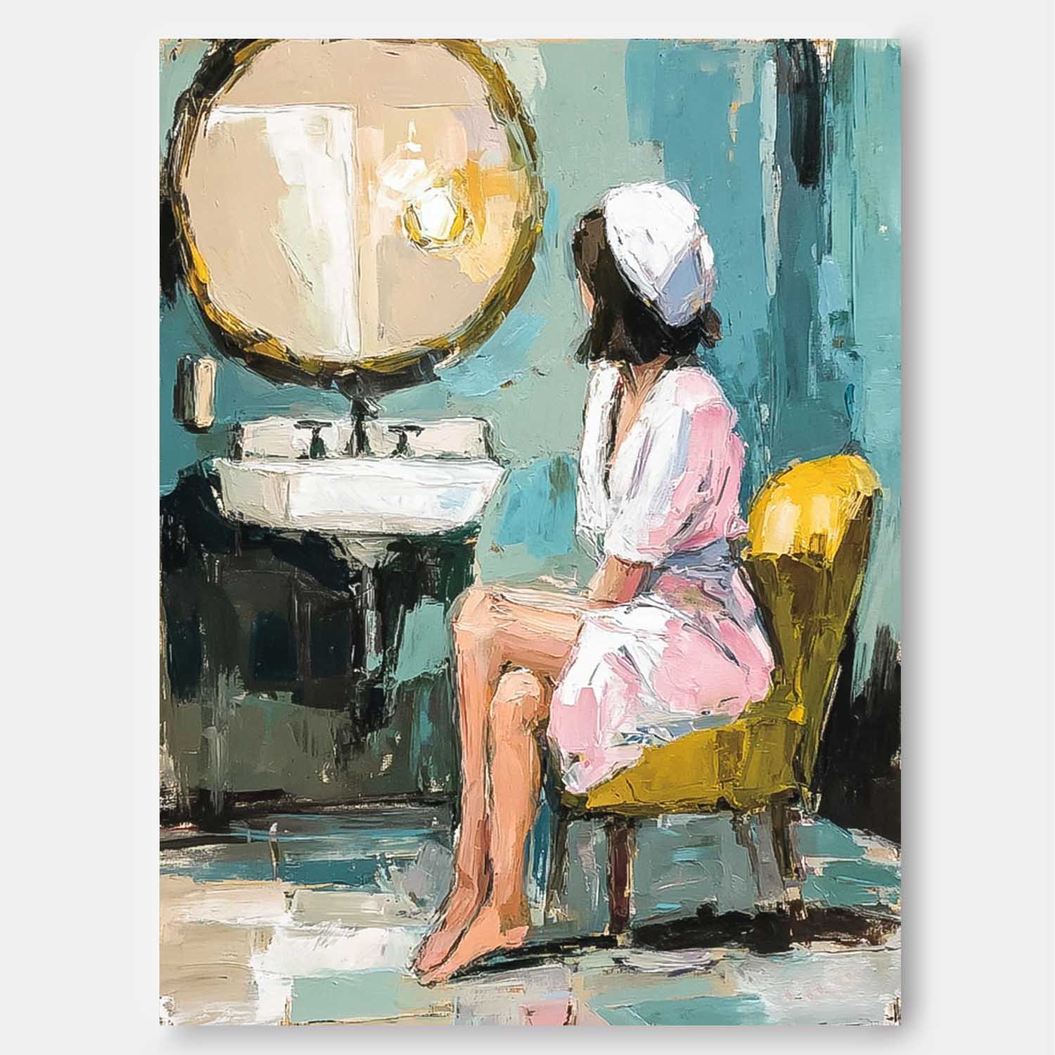 Abstract Lady Oil Painting Canvas Original Impressionist Bathroom Art Oil Painting Modern Home Decor